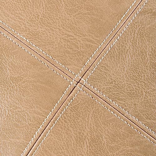 Fancy Homi 2 Packs Waterproof Faux Leather Tan Decorative Throw Pillow Covers 18x18 Inch for Outdoor Couch Bed, Taupe Modern Farmhouse Boho Home Decor, Plaid Hand Stitched Beige Cushion Case 45x45 cm - Image 5
