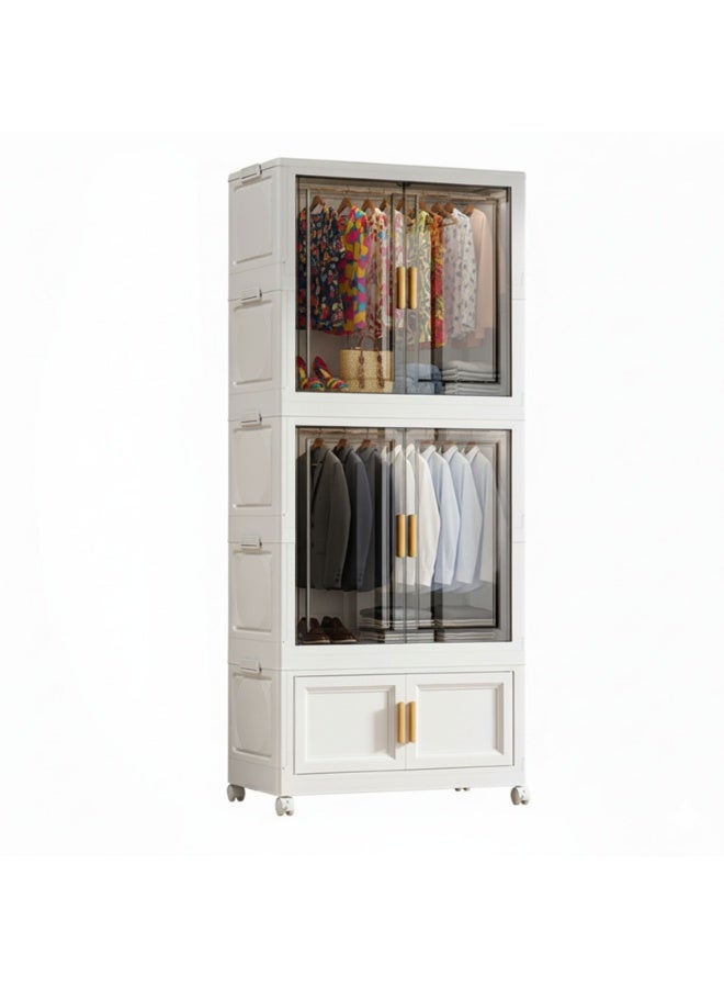Sinyin Modern Modular Wardrobe Closet with Transparent Doors and Wheels, Large Capacity Clothes Storage Cabinet, Stackable Bedroom Organizer with Hanging Rail and Dustproof Design for Home and Apartment - Image 1