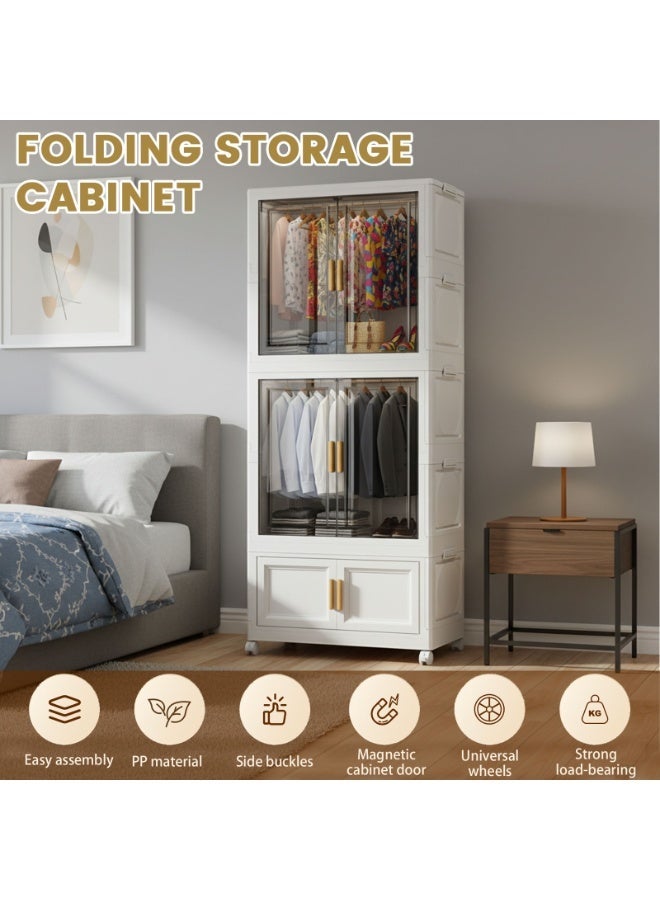 Sinyin Modern Modular Wardrobe Closet with Transparent Doors and Wheels, Large Capacity Clothes Storage Cabinet, Stackable Bedroom Organizer with Hanging Rail and Dustproof Design for Home and Apartment - Image 2