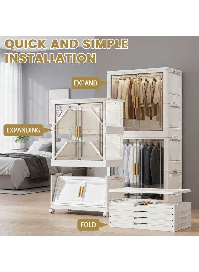 Sinyin Modern Modular Wardrobe Closet with Transparent Doors and Wheels, Large Capacity Clothes Storage Cabinet, Stackable Bedroom Organizer with Hanging Rail and Dustproof Design for Home and Apartment - Image 3