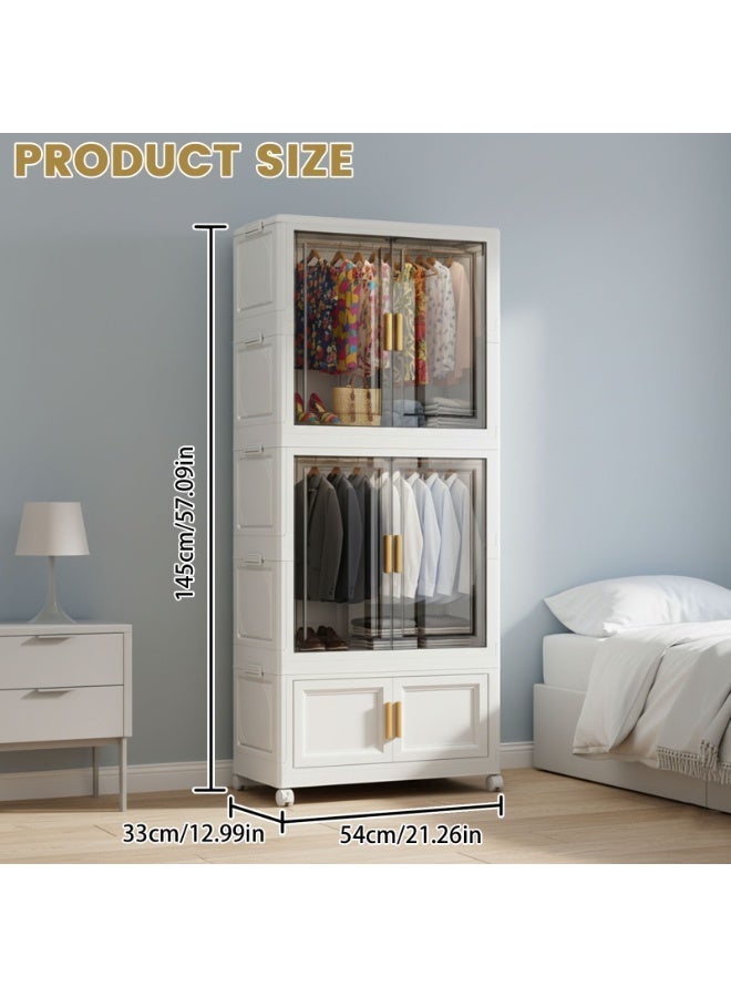 Sinyin Modern Modular Wardrobe Closet with Transparent Doors and Wheels, Large Capacity Clothes Storage Cabinet, Stackable Bedroom Organizer with Hanging Rail and Dustproof Design for Home and Apartment - Image 5