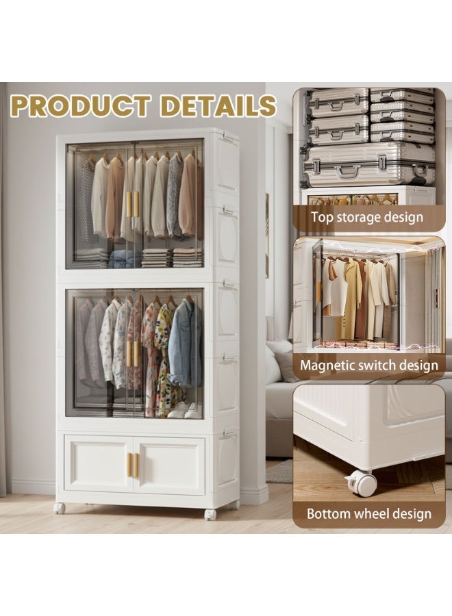 Sinyin Modern Modular Wardrobe Closet with Transparent Doors and Wheels, Large Capacity Clothes Storage Cabinet, Stackable Bedroom Organizer with Hanging Rail and Dustproof Design for Home and Apartment - Image 4