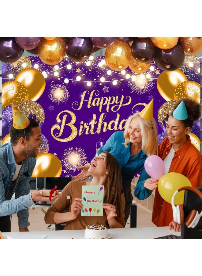 Lecheme Purple Gold Happy Birthday Backdrop 6x4ft Happy Birthday Banner Gold Birthday Photo Backdrop Birthday Party Decorations Happy Birthday Background for Photography - Image 5