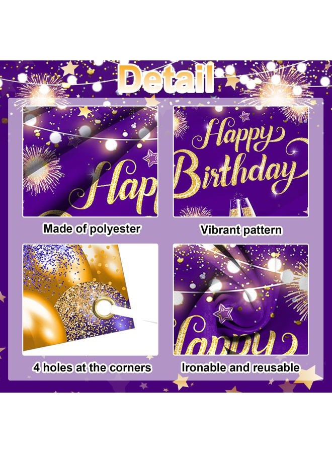 Lecheme Purple Gold Happy Birthday Backdrop 6x4ft Happy Birthday Banner Gold Birthday Photo Backdrop Birthday Party Decorations Happy Birthday Background for Photography - Image 4