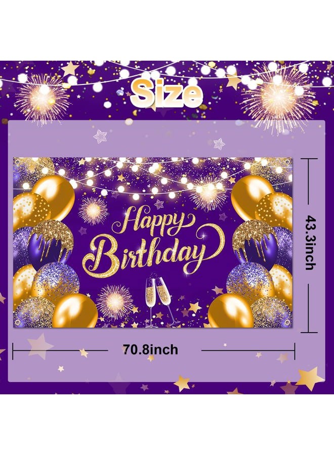 Lecheme Purple Gold Happy Birthday Backdrop 6x4ft Happy Birthday Banner Gold Birthday Photo Backdrop Birthday Party Decorations Happy Birthday Background for Photography - Image 2