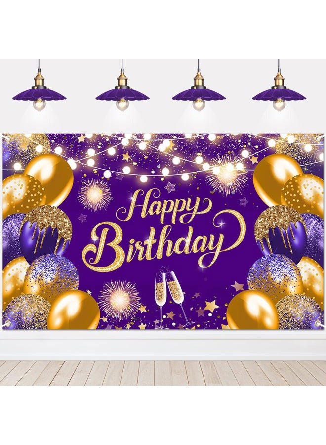 Lecheme Purple Gold Happy Birthday Backdrop 6x4ft Happy Birthday Banner Gold Birthday Photo Backdrop Birthday Party Decorations Happy Birthday Background for Photography - Image 1