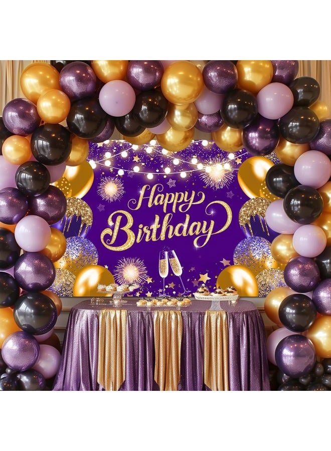 Lecheme Purple Gold Happy Birthday Backdrop 6x4ft Happy Birthday Banner Gold Birthday Photo Backdrop Birthday Party Decorations Happy Birthday Background for Photography - Image 3