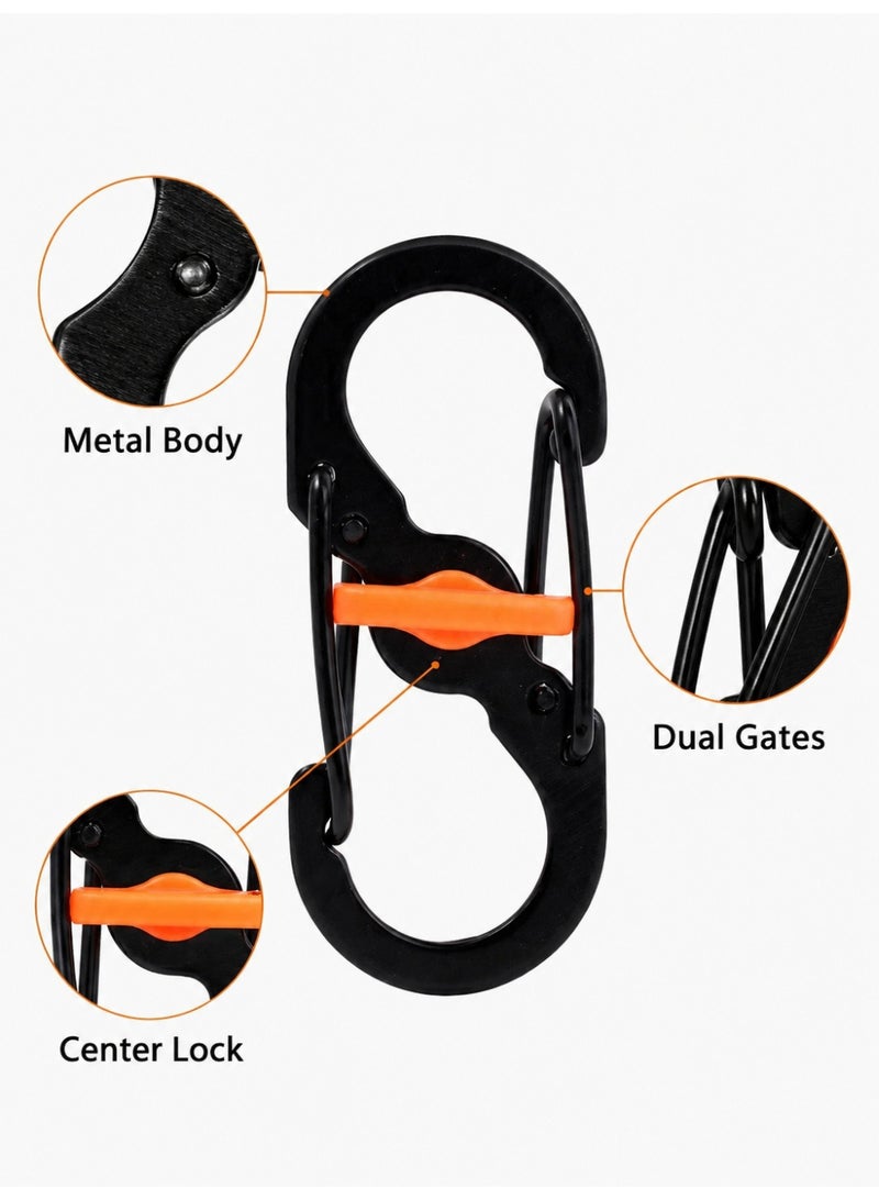 10PCS Locking S Carabiner Clips for Keys Bags and Outdoor Gear, Black - Image 2