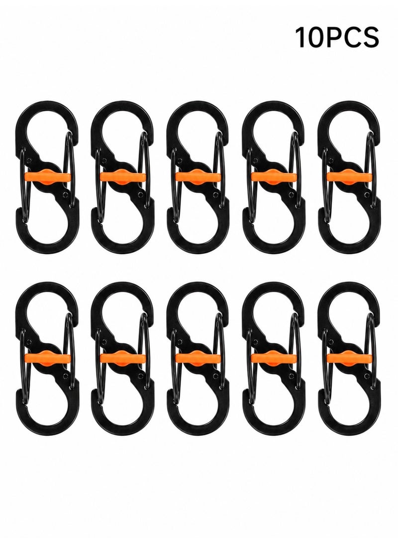 10PCS Locking S Carabiner Clips for Keys Bags and Outdoor Gear, Black - Image 1