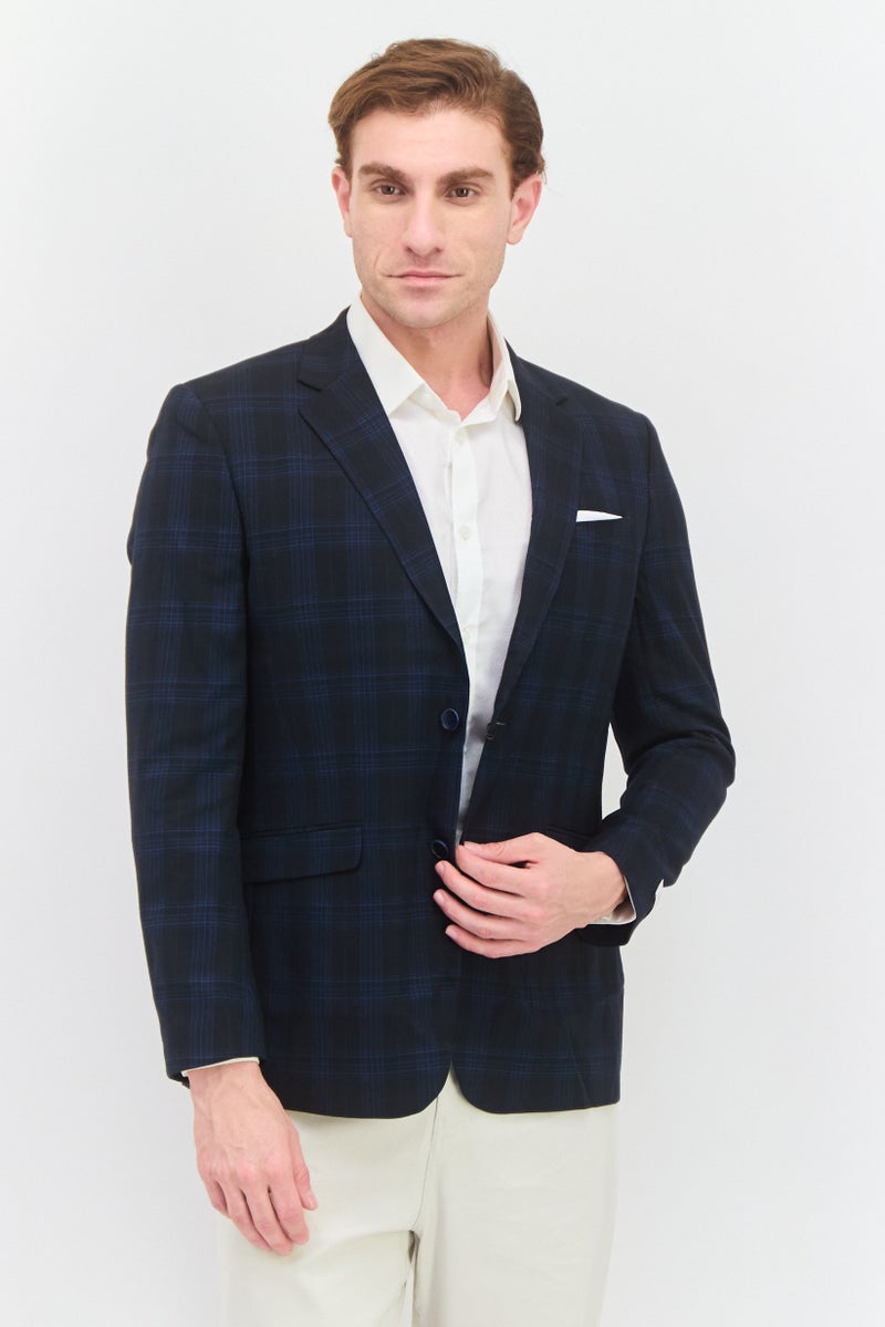 SELECTED Men Regular Fit Plaid Blazer, Black/Blue - Image 1