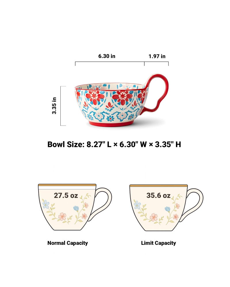 Moqidadii 35oz Soup Bowls with Handles, Microwave Safe Large Ceramic Soup Bowl for Chili, Stew, Ice Cream, Berries & Fruits, Gift-Ready for Women, Christmas, Hostess Gifts & Fall Decor - Image 3