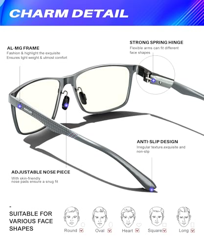 ANYLUV Blue Light Glasses Men/Women, Al-Mg Metal Computer Blue Light Blocking Glasses, Relieve Eyestrain and Eye Protection - Image 3