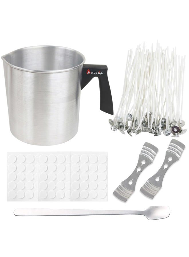 EricX Light Candle Making Kit, 60pcs Candle Wicks, 60pcs Candle Wicks Sticker, 1pc Candle Wax Pouring Pot, 2pcs 3-Hole Wicks Centering Devices, 1pc Mixing Spoon, DIY Candles Craft Tools - Image 1