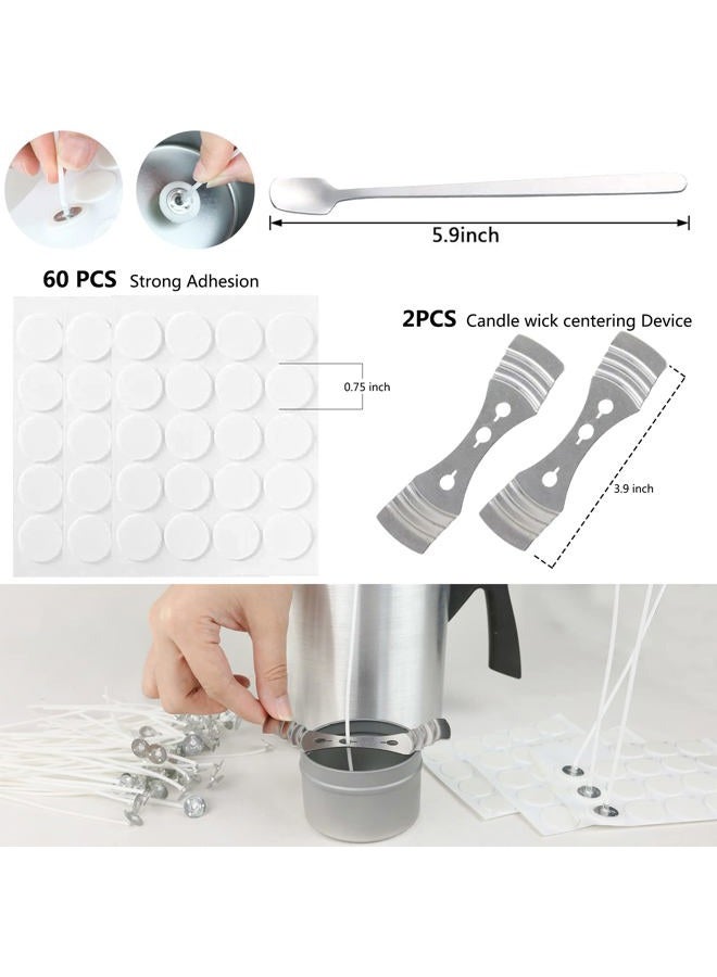 EricX Light Candle Making Kit, 60pcs Candle Wicks, 60pcs Candle Wicks Sticker, 1pc Candle Wax Pouring Pot, 2pcs 3-Hole Wicks Centering Devices, 1pc Mixing Spoon, DIY Candles Craft Tools - Image 2