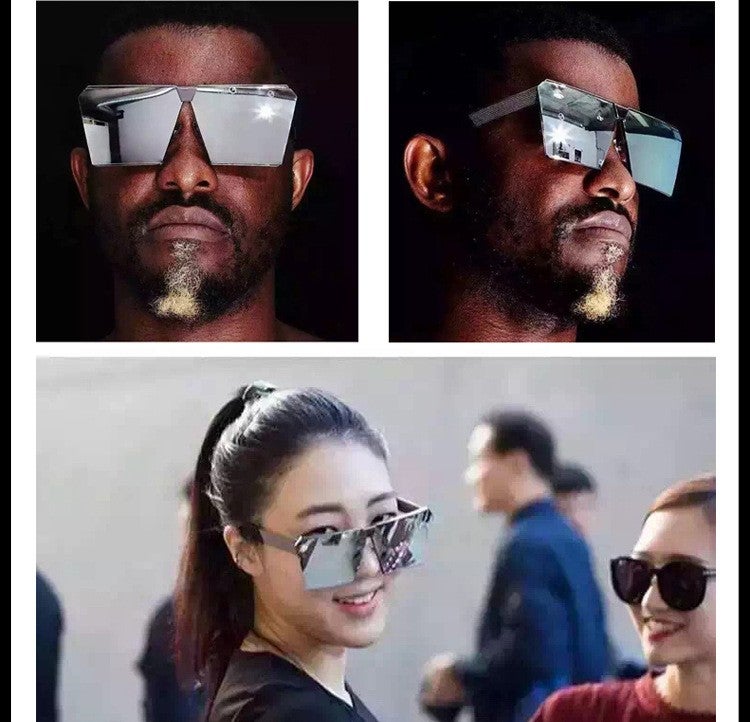 نظارات شمسية مصممة بتصميم مربع عاكس، إطار ذهبي بعدس رمادي، UV400، مقاس كبير - Image 5
