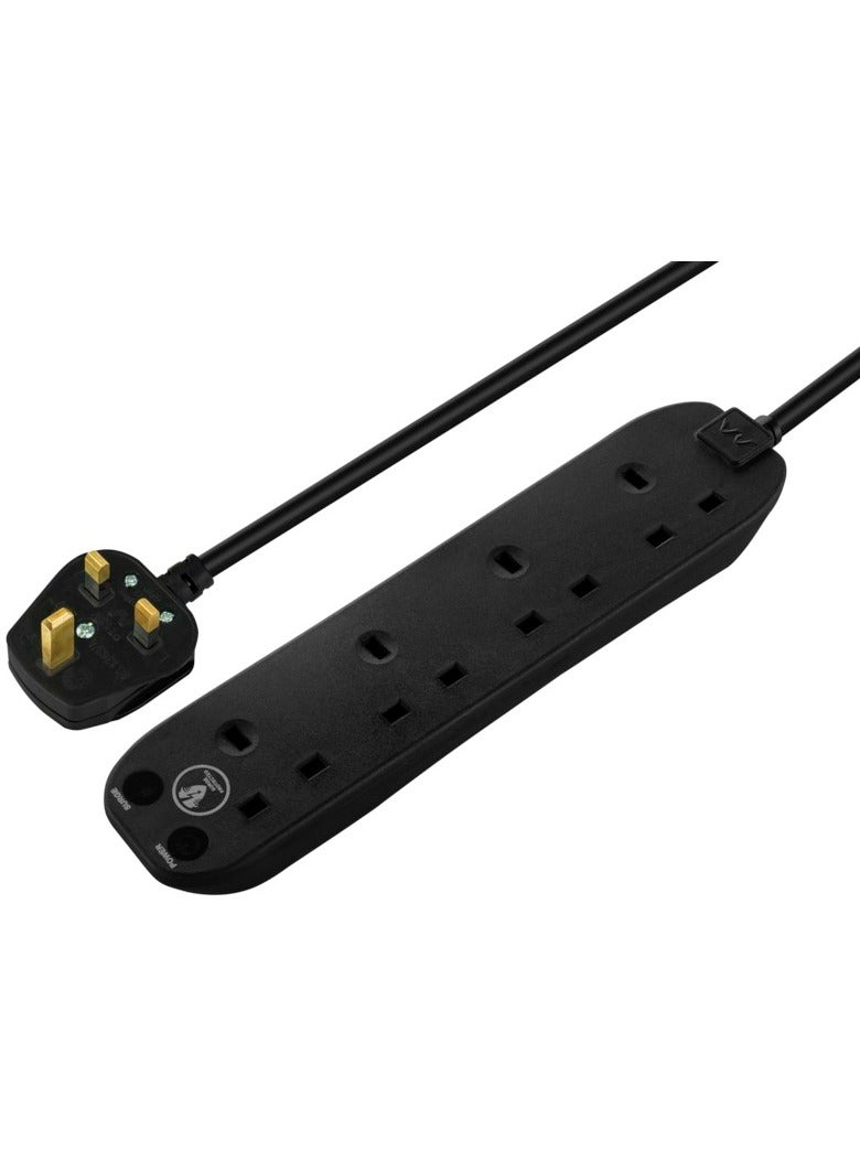 Masterplug Four Socket Power Surge Protected Extension Lead, 2 Meters, Black, 2 Years Warranty, 75 years old British Brand - Image 4