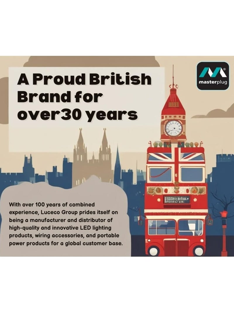 Masterplug Four Socket Power Surge Protected Extension Lead, 2 Meters, Black, 2 Years Warranty, 75 years old British Brand - Image 2