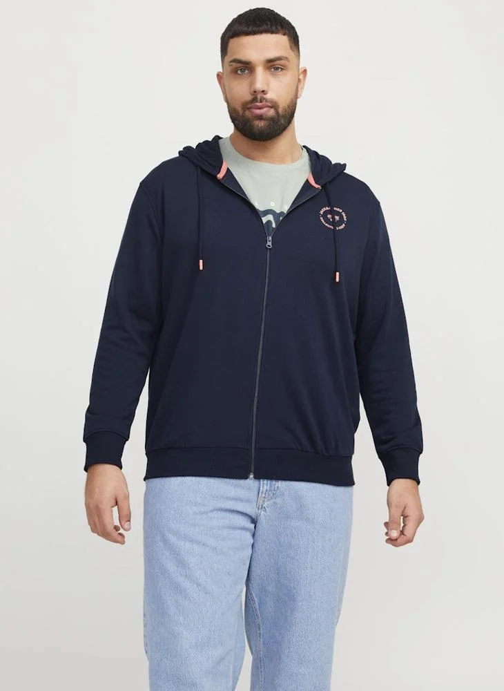 JACK & JONES Plus Size Zip Through Graphic Print Hoodie