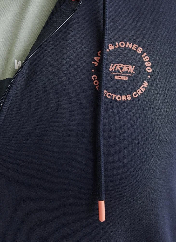 JACK & JONES Plus Size Zip Through Graphic Print Hoodie