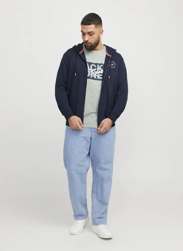 JACK & JONES Plus Size Zip Through Graphic Print Hoodie