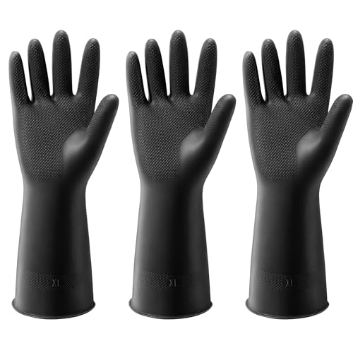 ThxToms 3 Pairs Dishwashing Gloves, Reusable Latex Cleaning Gloves for Housework Kitchen Bathroom, Durable Flexible & Anti-slip, Smooth Lining, Easy On & Off, Extra Large, Black - Image 1