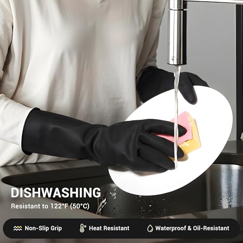 ThxToms 3 Pairs Dishwashing Gloves, Reusable Latex Cleaning Gloves for Housework Kitchen Bathroom, Durable Flexible & Anti-slip, Smooth Lining, Easy On & Off, Extra Large, Black - Image 4
