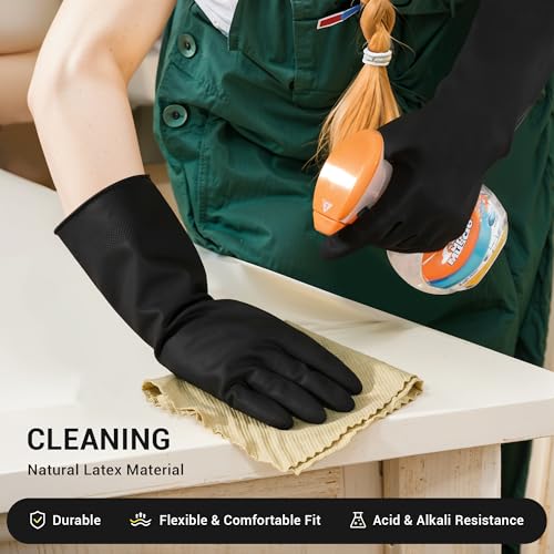 ThxToms 3 Pairs Dishwashing Gloves, Reusable Latex Cleaning Gloves for Housework Kitchen Bathroom, Durable Flexible & Anti-slip, Smooth Lining, Easy On & Off, Extra Large, Black - Image 5