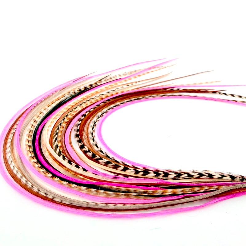 Feather Headz 21 Natural Hot Pink Color Hair Extensions 914 Long DIY Rooster Kit with 20 MicroLink Beads 100 Real Feathers EyeCatching Boho Style - Image 2
