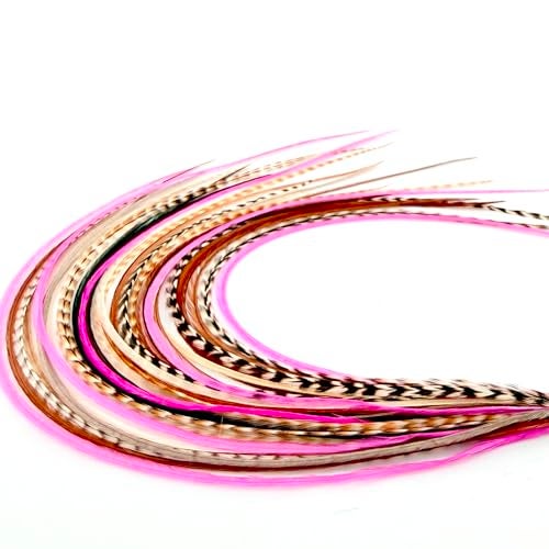 Feather Headz 21 Natural Hot Pink Color Hair Extensions 914 Long DIY Rooster Kit with 20 MicroLink Beads 100 Real Feathers EyeCatching Boho Style - Image 1