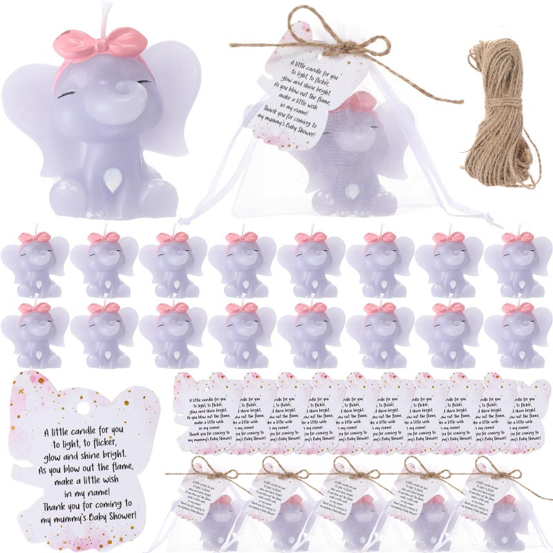 Conelist 25 Set Baby Shower Candles Favors for Guests Elephant Candles Gender Reveal Cute Elephant Thank You Card and Gift Bags Girl Boy Baby Shower Return Gifts for GuestPink