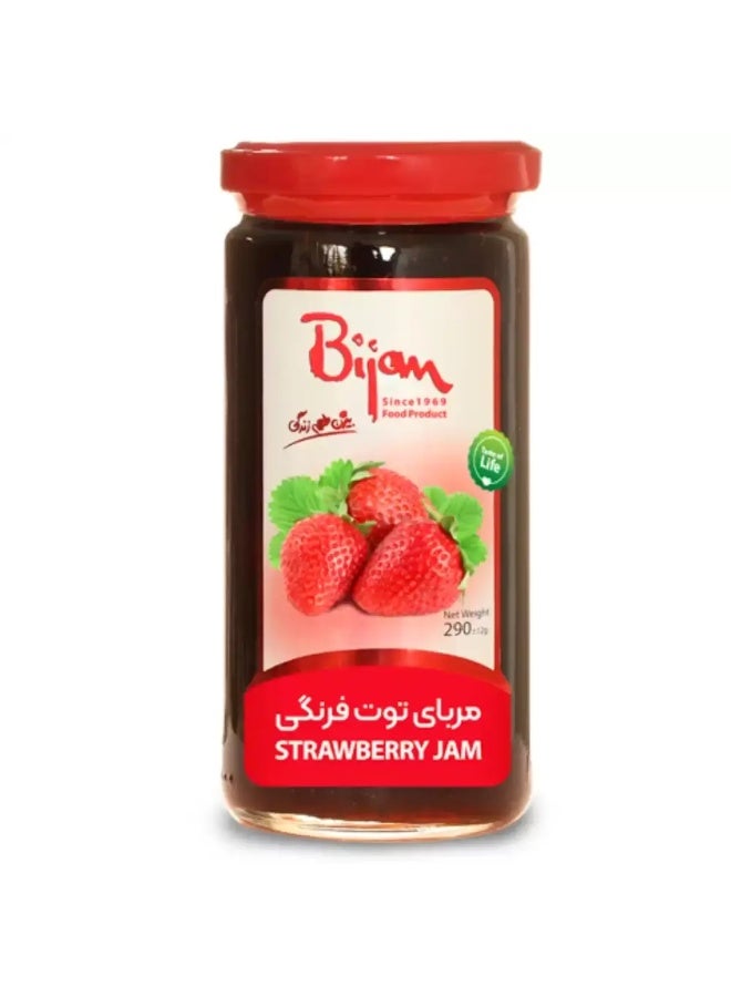 bijan مربى الفراولة بيجان مع قطع فواكه حقيقية في جرة زجاجية - 290 جرام