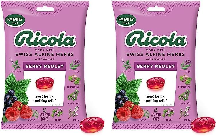 Ricola Berry Medley Throat Drops 45 Count Delicious Throat Relief  Care Oral Anesthetic Naturally Flavored Pack of 2 - Image 1