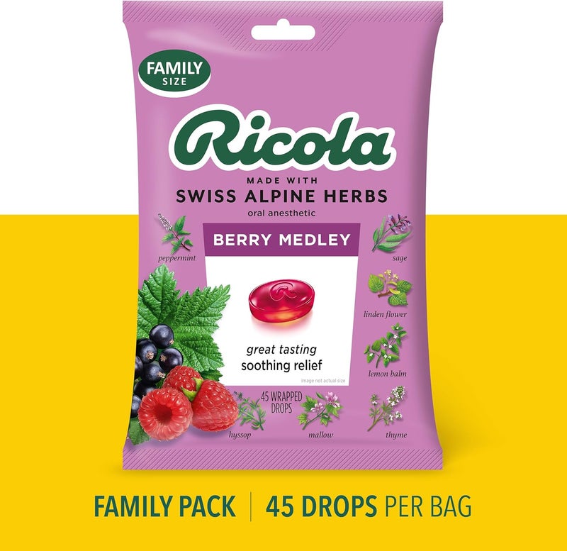 Ricola Berry Medley Throat Drops 45 Count Delicious Throat Relief  Care Oral Anesthetic Naturally Flavored Pack of 2 - Image 2