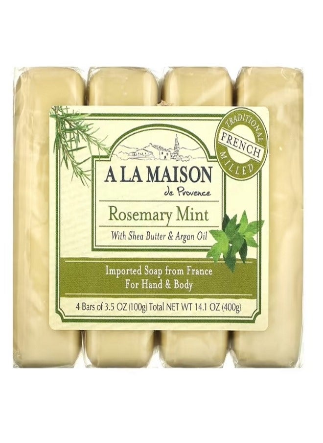 A La Maison De Provence Hand Body Bar Soap Rosemary Mint 4 Bars 3.5 oz 100 g Each  - Image 1