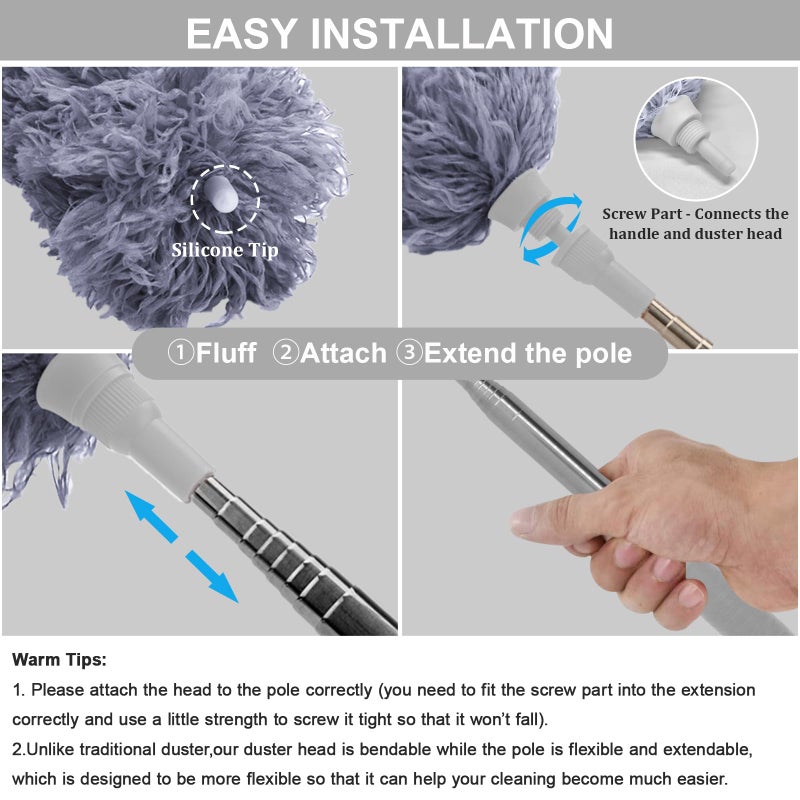 DELUX Microfiber Feather Duster Extendable Duster with 100 inches Extra Long Pole, Bendable Head & Long Handle Dusters for Cleaning Ceiling Fan, High Ceiling, Blinds, Furniture & Cars - Image 2