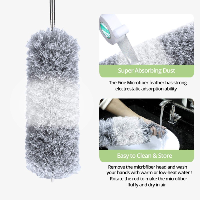 DELUX Microfiber Feather Duster Extendable Duster with 100 inches Extra Long Pole, Bendable Head & Long Handle Dusters for Cleaning Ceiling Fan, High Ceiling, Blinds, Furniture & Cars - Image 5