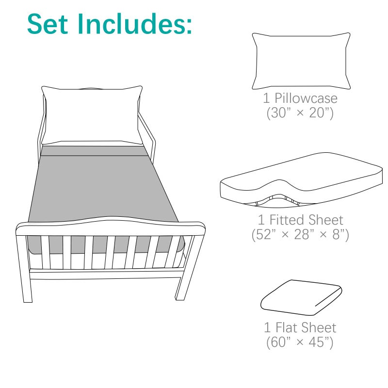 Biloban 3-Piece Toddler Sheet Set Microfiber, Toddler Bedding Set Includes Crib Mattress Sheet, Flat Sheet and Envelope Pillowcase, Silky Soft, Breathable and Lightweight, Grey - Image 5