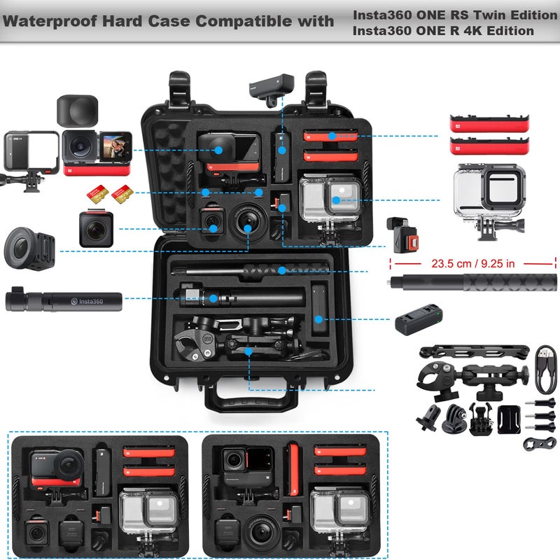 Lekufee LEKUFEE Portable Waterproof Hard Case for Insta360 ONE RS / Insta360 ONE R and More Insta360 ONE Action Camera Accessories (Case Only), Black, Suitcase  - Image 2