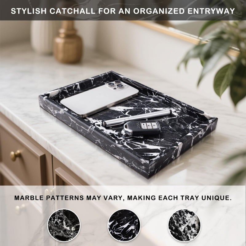 Homaura Marble Bathroom Tray for Countertop & Home Decor, Natural Decorative Marble Tray for Jewelry & Perfume Organizer, Luxury Stone Vanity Trays for Dresser, Kitchen Counter, 12" x 8", Black - Image 5