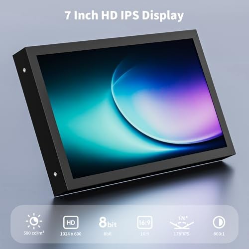 Aurevita 7 Inch Mini Monitor HDMI, Portable Vga Monitor with AV BNC 1024×600 LCD Screen with Built-in Speakers, 178° View Angle IPS, Multi-Function Mini Small Display for Raspberry Pi PC/TV/DVD/CVBS - Image 2