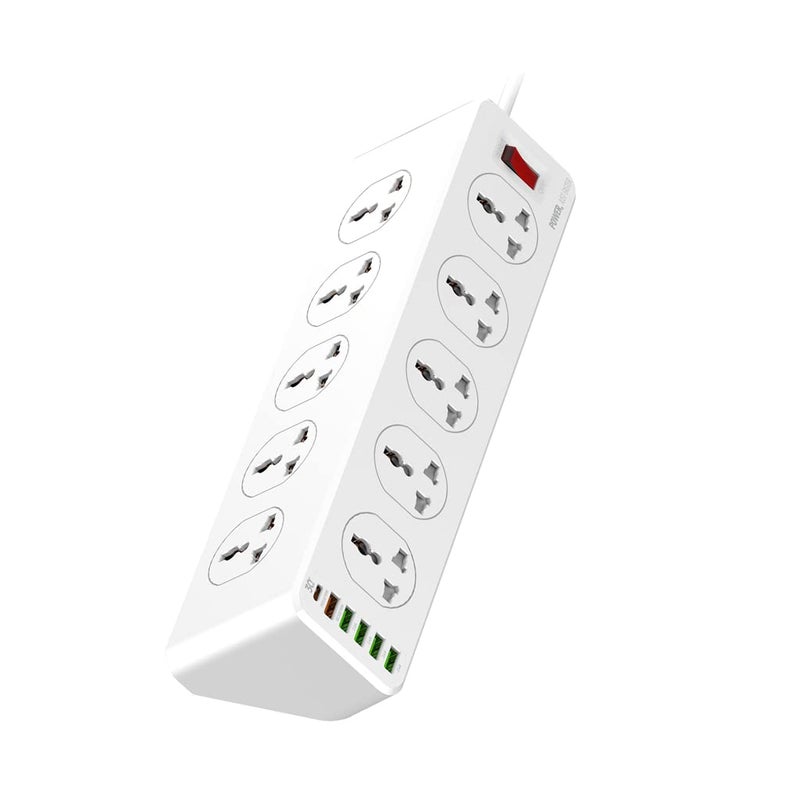 T Teclusive 2500W Power Strip Extension with Type C USB Ports 10 Power Sockets with 30W Type C USB PD QC 30 Fast USB Port Multi Port Extension with USB Port 2M Power Cord 100250V - Image 1