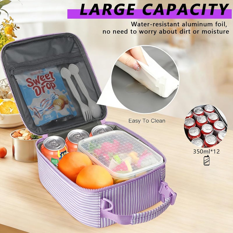 CLOUDWINGS Insulated Lunch Bag for Kids - Initial Cute Leak-Proof Lunch Box for Girls with Adjustable Strap, Back to School Gift (M-Purple) - Image 3