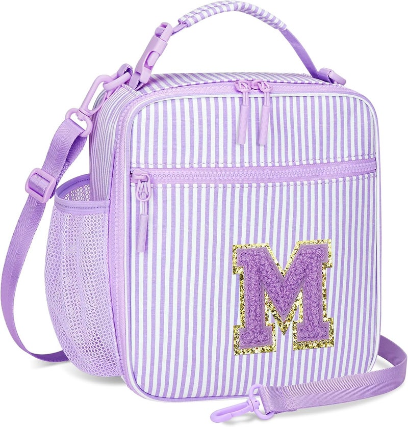 CLOUDWINGS Insulated Lunch Bag for Kids - Initial Cute Leak-Proof Lunch Box for Girls with Adjustable Strap, Back to School Gift (M-Purple) - Image 1