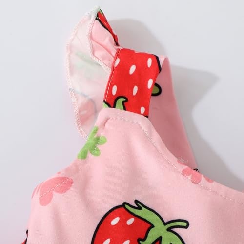 RETSUGO Strawberry Dress Girls Ruffle Twirly Tiered Smock Sleeveless Sundress Toddler School Outfits Kids Shirred Summer Dresses 6-7 Years - Image 5