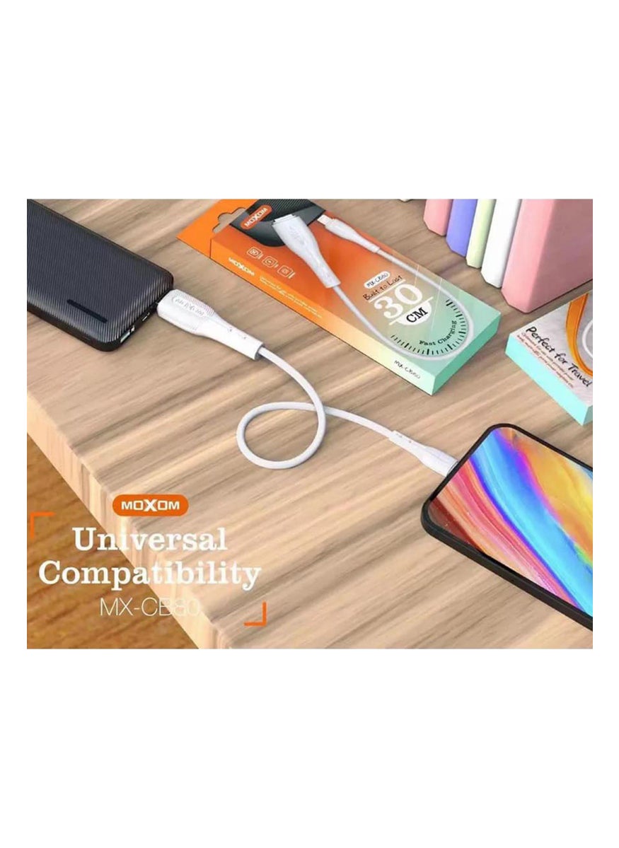 MOXOM MX-CB80 30 cm Travel Charging Cable, White  - Image 3