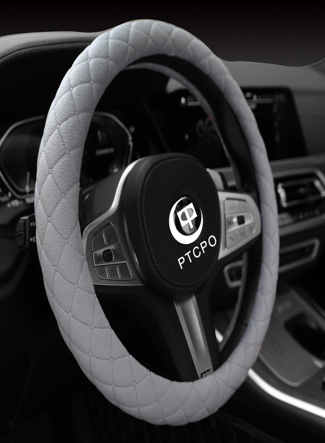 PTCPO Soft Car Steering Wheel Cover for Sedan, SUV, Warm Luxury Velvet, Odorless, Universal, Anti Slip, Summer Winter, Gray, Standard Size[14" 1/2-15"](37-38cm) - Image 2