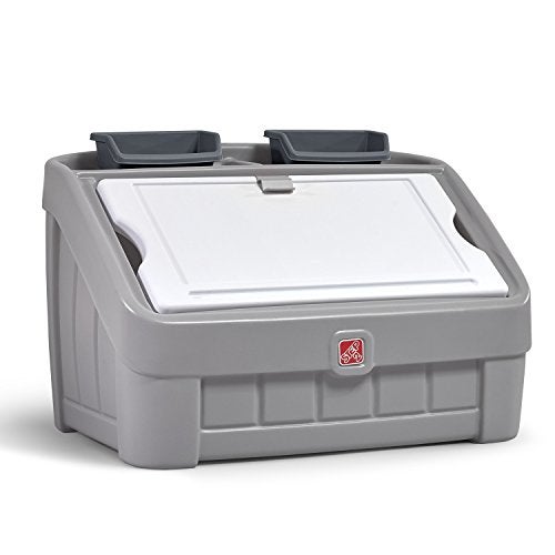 Step2 2in1 Toy Box Art Lid Kids Toy Storage Bin Organizer Easel Chest in One Made of Durable Plastic For Toddlers 2 Years Old Gray - Image 1