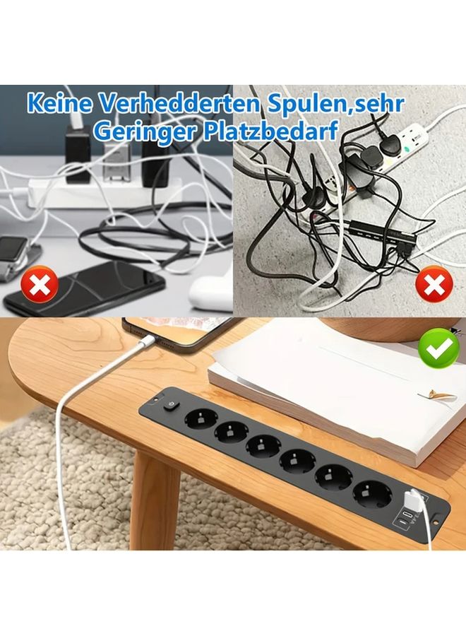Black Desktop Power Strip 2 USB A 2 USB C Ports 6 AC Outlets EU Plug 2m - Image 4