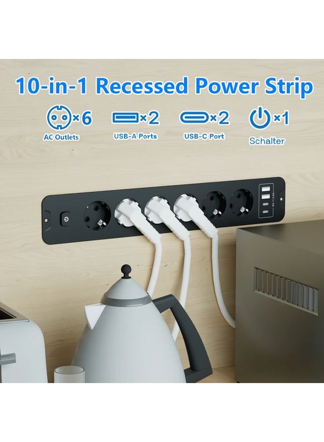 Black Desktop Power Strip 2 USB A 2 USB C Ports 6 AC Outlets EU Plug 2m - Image 2