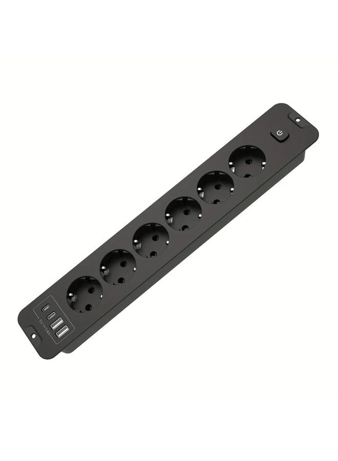 Black Desktop Power Strip 2 USB A 2 USB C Ports 6 AC Outlets EU Plug 2m - Image 1